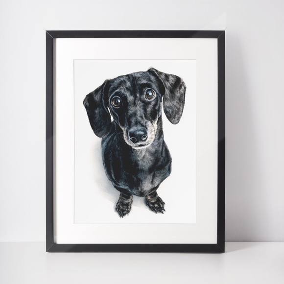 Watercolor Black Dachshund Dog Portrait Art Print – Unframed Fine Art Poster - Picture 3 of 5